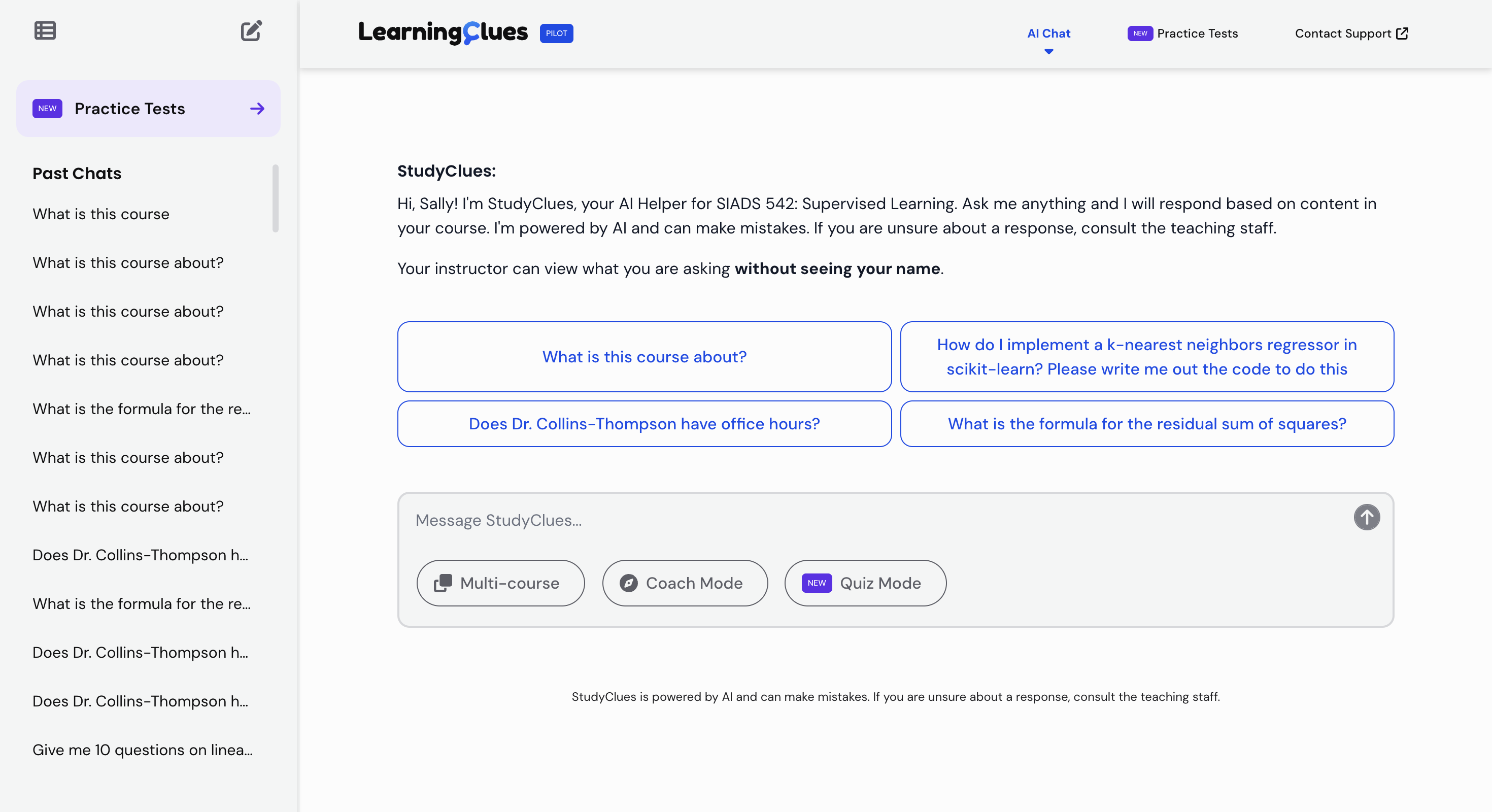 Before: the original screen. Four navigation items crowd the header, the sidebar lists a dozen near-identical past chats, and the suggested questions sit in rows of uneven width.